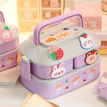 Kawaii Portable Lunch Box For Girls School Kids Plastic Picnic Bento Box Microwave Food Box With Compartments Storage Containers