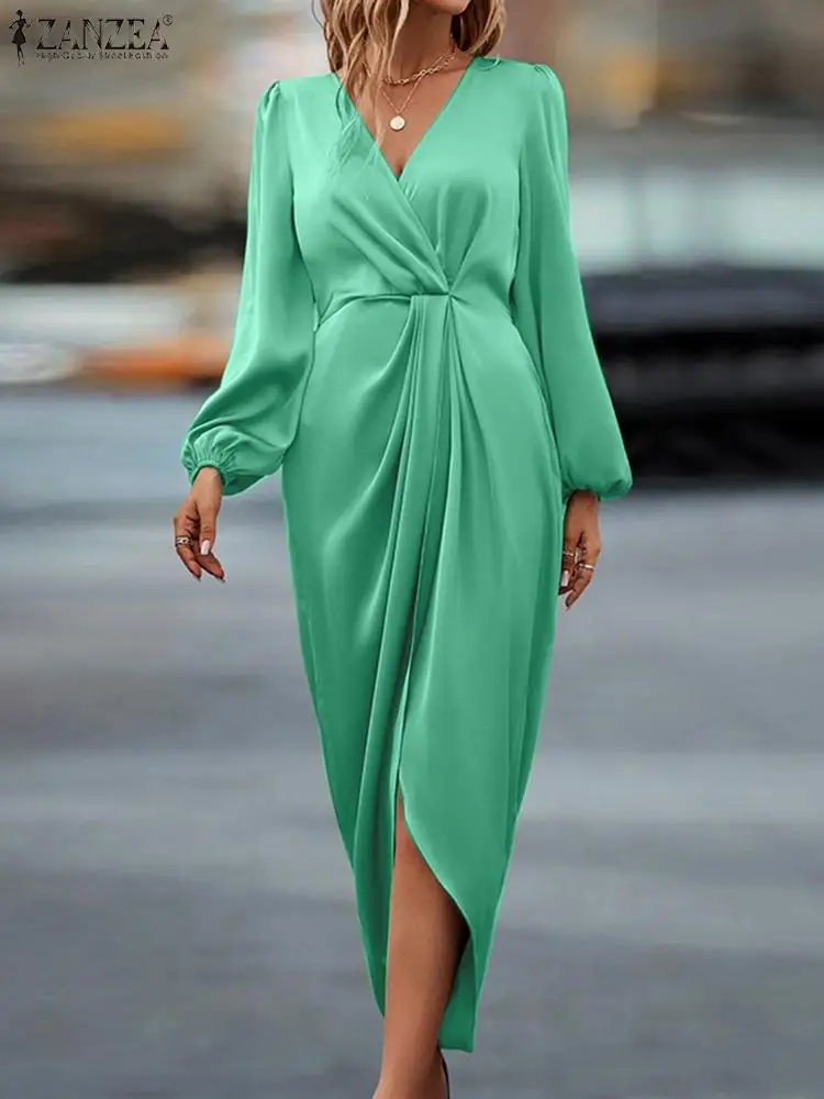 ZANZEA Women Long Puff Sleeve Sheath Dresses Fashion Satin V Neck Cinched Waist Draped Midi Dress Commuting Elegant Wrap Vestido
ZANZEA Women Long Puff Sleeve Sheath Dresses Fashion Satin V Neck Cinched Waist Draped Midi Dress Commuting Elegant Wrap Vestido