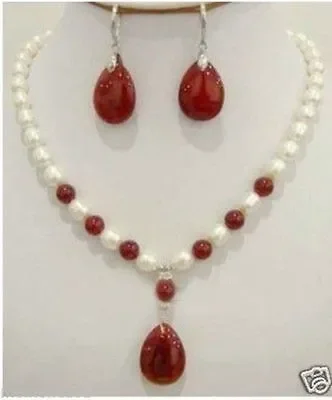 Hot sale good Set of White Pearl Red red jade Necklace Earring Fashion Wedding Party Jewelery
Hot sale good Set of White Pearl Red red jade Necklace Earring Fashion Wedding Party Jewelery