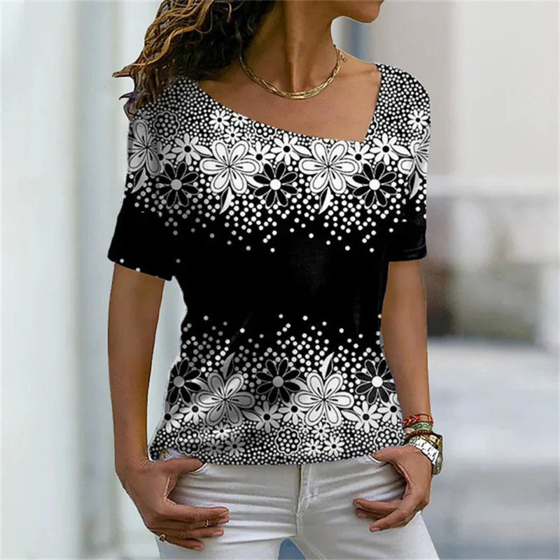 Summer Floral 3D Printing Casual Short Sleeve T-Shirt 2022 New Women Snowflake Print Theme Clothes Irregular Collar Basic Shirt
Summer Floral 3D Printing Casual Short Sleeve T-Shirt 2022 New Women Snowflake Print Theme Clothes Irregular Collar Basic Shirt