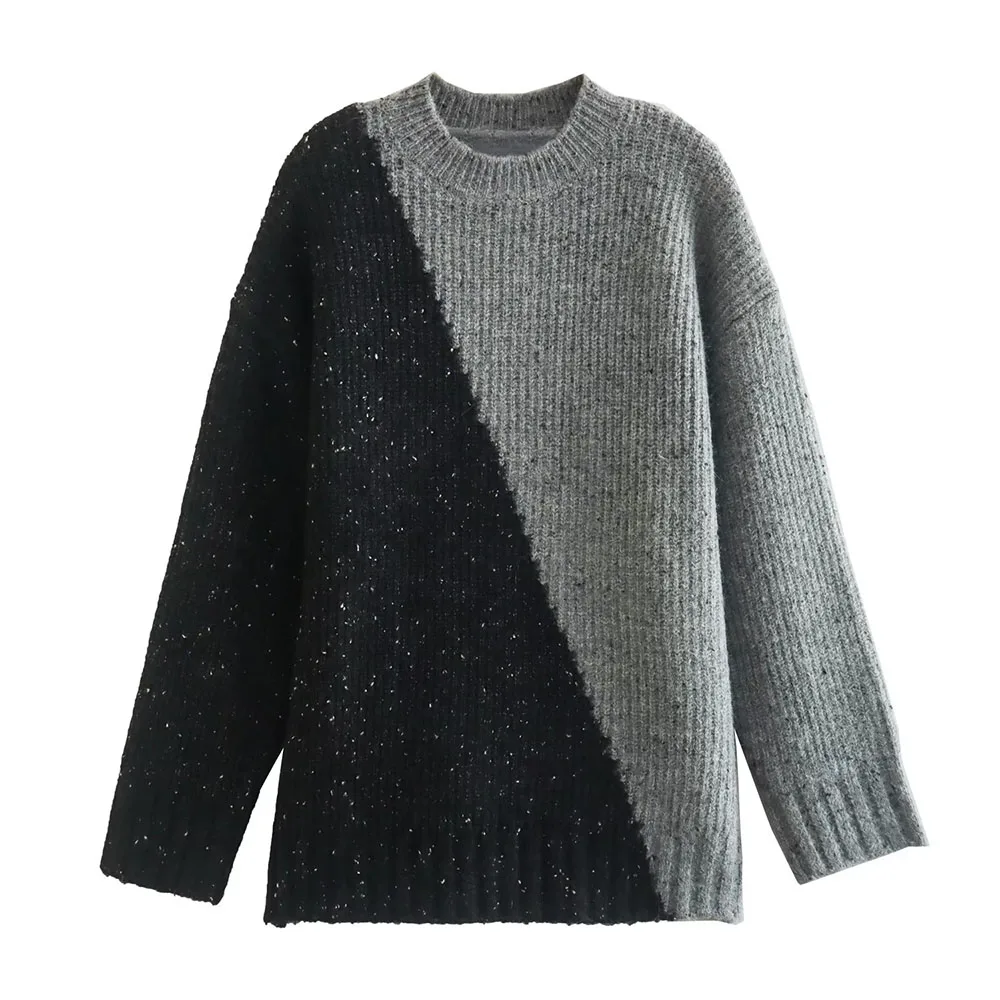 Autumn and winter new women's temperament loose thin long-sleeved round neck spell color sweater knitted sweater
Autumn and winter new women's temperament loose thin long-sleeved round neck spell color sweater knitted sweater