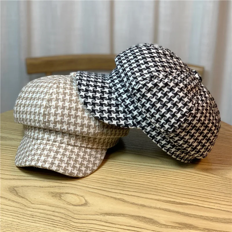 

Fashion Thousand Birds Check Octagonal Hat Children Fashion All-match Autumn and Winter Retro British Hat Fashion Beret