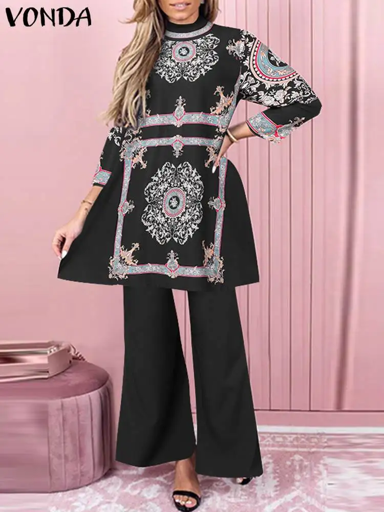 VONDA 2023 Women Autumn Sets Long Sleeve Vintage Printed Tops Loose Long Pants Sets 2pcs Suirts High Waisted Party Flare Pants
VONDA 2023 Women Autumn Sets Long Sleeve Vintage Printed Tops Loose Long Pants Sets 2pcs Suirts High Waisted Party Flare Pants