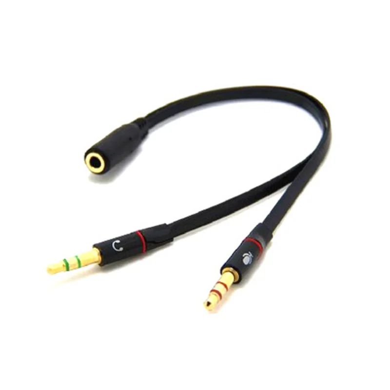 

3.5 mm Black Headphone Earphone Audio Cable Micphone Y Splitter Adapter 1 Female to 2 male Connected Cord to Laptop PC