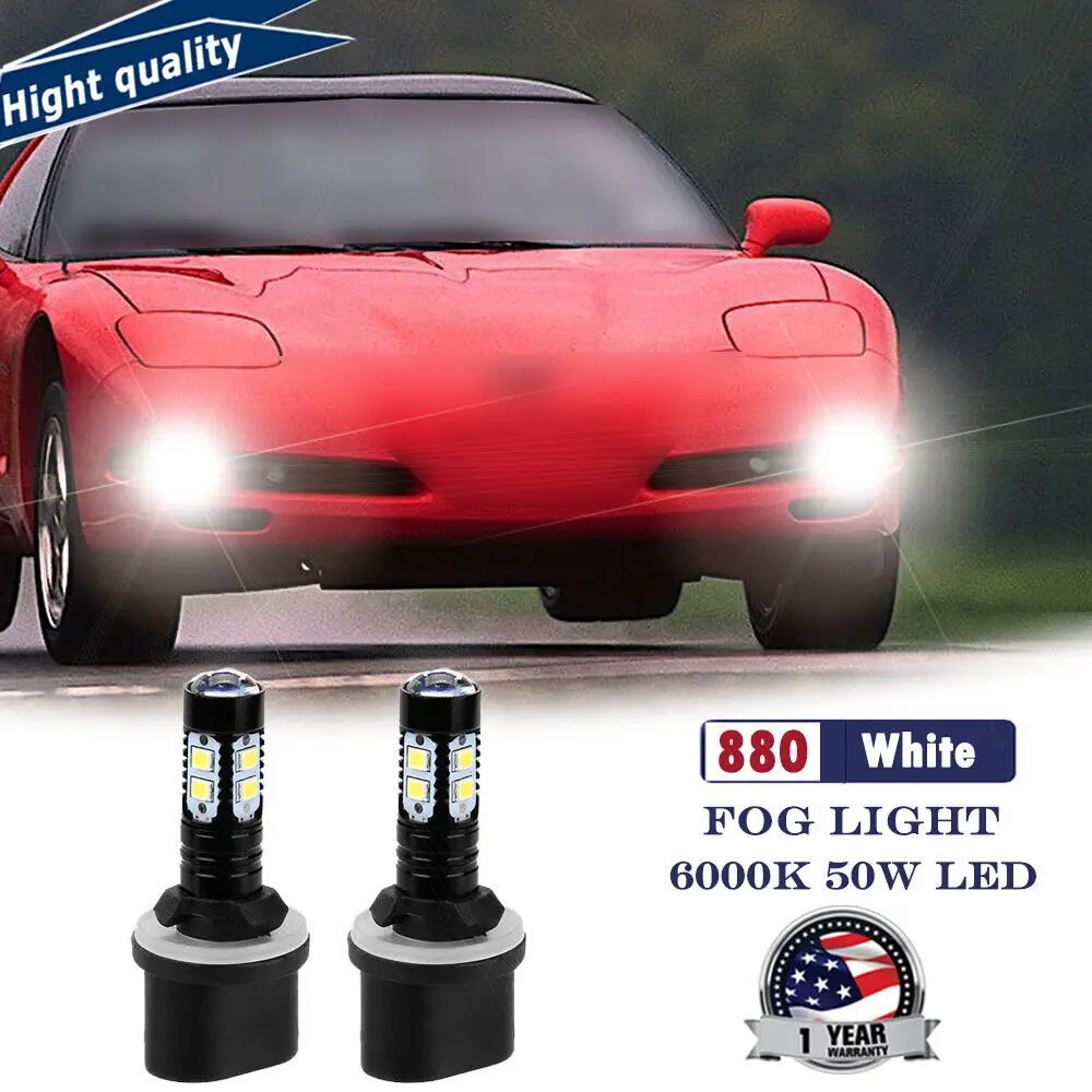 

2x 100W 2000LM 880 899 LED Fog Light Bulbs White For Chevy Corvette C5 1997-2004