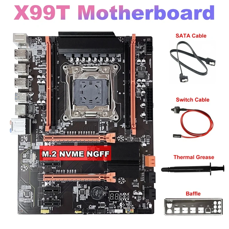 X99T Motherboard+SATA Cable+Switch Cable+Thermal Grease+Baffle LGA2011-V3 M.2 NVME NGFF For V3 CPU
X99T Motherboard+SATA Cable+Switch Cable+Thermal Grease+Baffle LGA2011-V3 M.2 NVME NGFF For V3 CPU