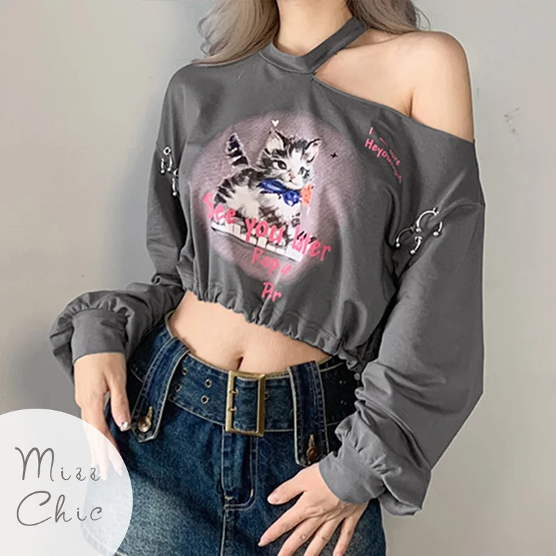 Y2k Cut Out Crop Top Women Off Shoulder Long Sleeve Sweatshirts Korean Fashion Cartoon Print T-shirt Casual Streetwear Tee Cloth
Y2k Cut Out Crop Top Women Off Shoulder Long Sleeve Sweatshirts Korean Fashion Cartoon Print T-shirt Casual Streetwear Tee Cloth