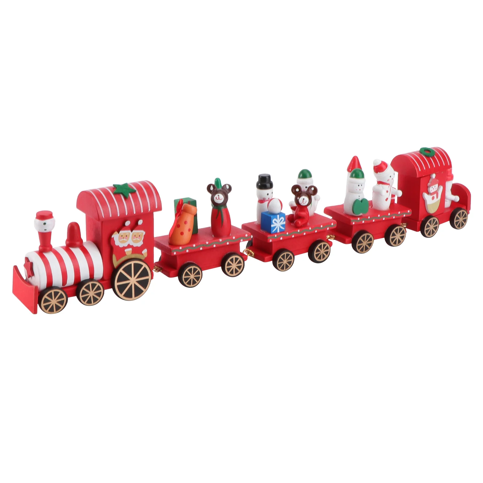 

1PC Christmas Trains Ornaments Wooden Train Desktop Adornment Five-section Train Decorations Creative Christmas Gift for Child