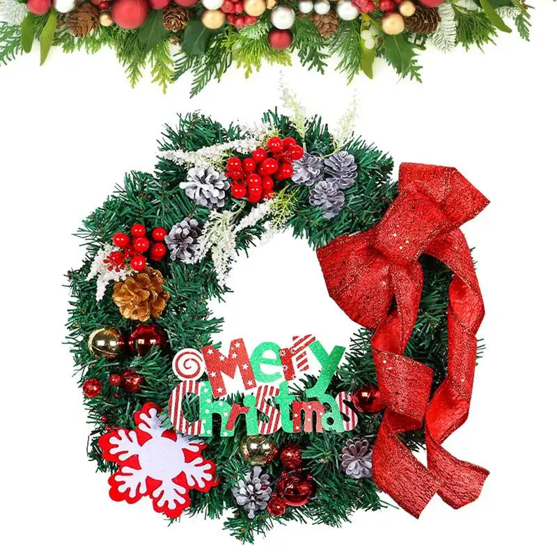 

Christmas Wreath With Ribbon Artificial Berry Bow Front Door Decoration Garland Winter Wreath For Home Wall And Window Decor