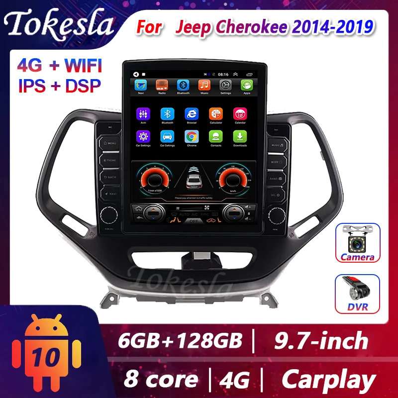 

Автомагнитола Tokesla для Jeep Cherokee, мультимедийный Dvd-плеер на Android, с сенсорным экраном, стереоприемником и Gps-Навигатором, типоразмер 2 Din