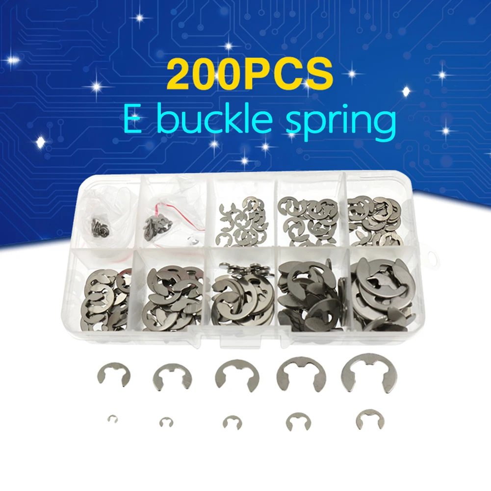 200pcs Stainless Steel E-type Circlip Buckle Spring M1.5 M2 M3 M4 M5 M6 M7 M8 M9 M10 Snap Opening Retaining Ring Fixing Kit
200pcs Stainless Steel E-type Circlip Buckle Spring M1.5 M2 M3 M4 M5 M6 M7 M8 M9 M10 Snap Opening Retaining Ring Fixing Kit