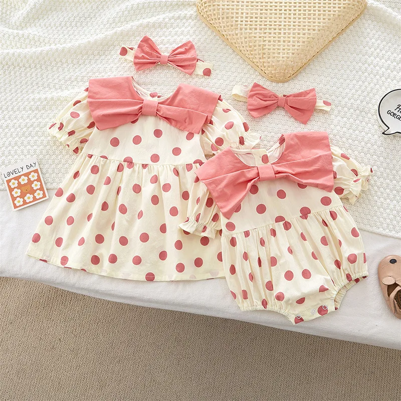 New Baby Girl Sweet Romper Sister Dress Polka Dot Print Short Sleeve Polka Dot Skirt Romper Children Bowknot Dress With Headband
New Baby Girl Sweet Romper Sister Dress Polka Dot Print Short Sleeve Polka Dot Skirt Romper Children Bowknot Dress With Headband