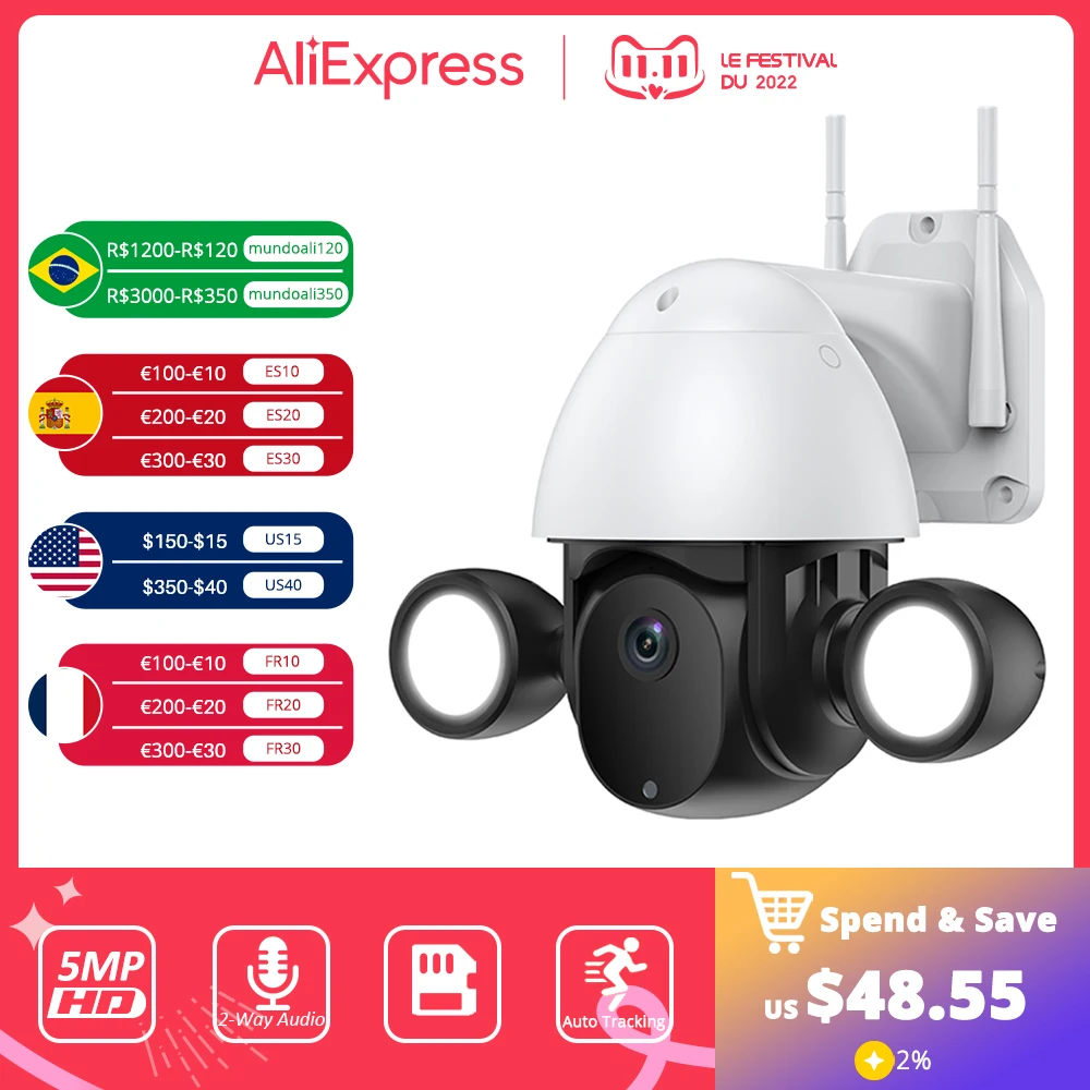 Super HD 5MP Wifi TUYA CAMERA Smart Cloud PTZ IP Outdoor Foodlight Google Home Alexa 5.0MP Video Surveillance Cam for Yard
Super HD 5MP Wifi TUYA CAMERA Smart Cloud PTZ IP Outdoor Foodlight Google Home Alexa 5.0MP Video Surveillance Cam for Yard
