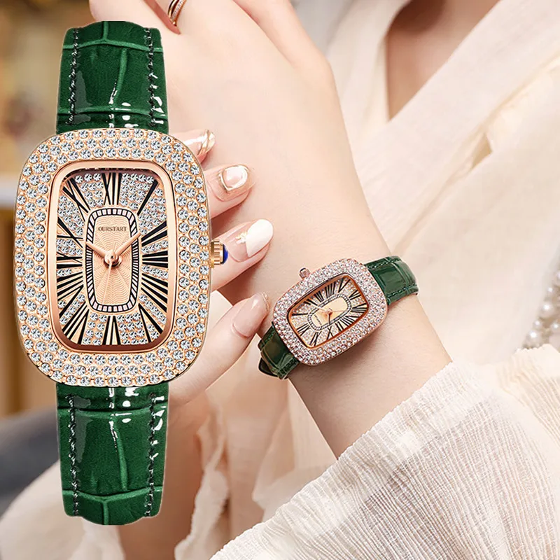 

2022 Women's Rhinestones Square Watches Minimalist Luxury Ladies Leather Wristwatches Casual Female Quartz Relojes Para Mujer