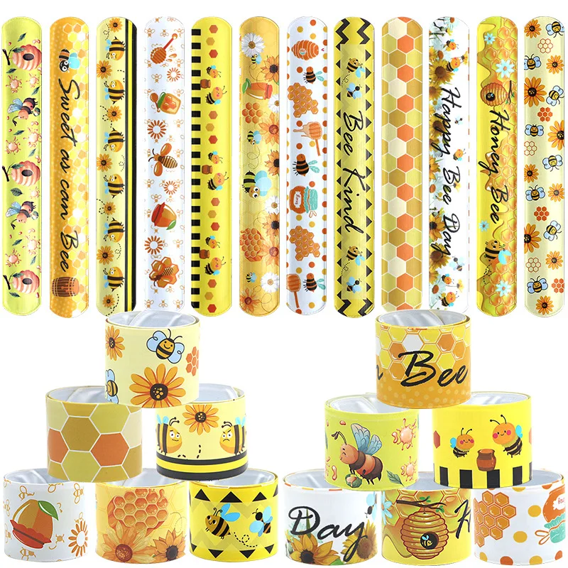 

Cartoon Bee PVC Clap Ring Sunflower Children's Bracelet Happy Bee Theme Birthday Party Toys Kids Favor Birthday Gifts