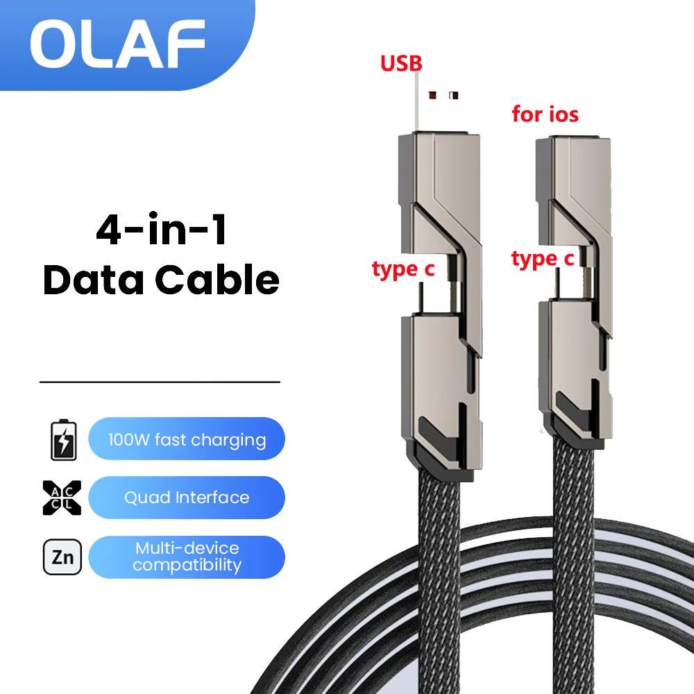 

Olaf 4 в 1 100 Вт PD Type C кабель для быстрой зарядки Lightning Кабель для Iphone USB C кабель для передачи данных для планшетов и ноутбуков