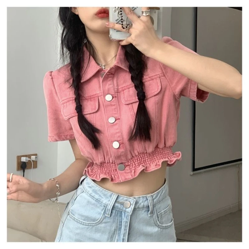 Korean Pink Denim Women's Shirt Jacket Summer Fashion Blouse 2023 Cute Shirts Cropped Tall Tops Youth Clothing Elegant Preppy
Korean Pink Denim Women's Shirt Jacket Summer Fashion Blouse 2023 Cute Shirts Cropped Tall Tops Youth Clothing Elegant Preppy