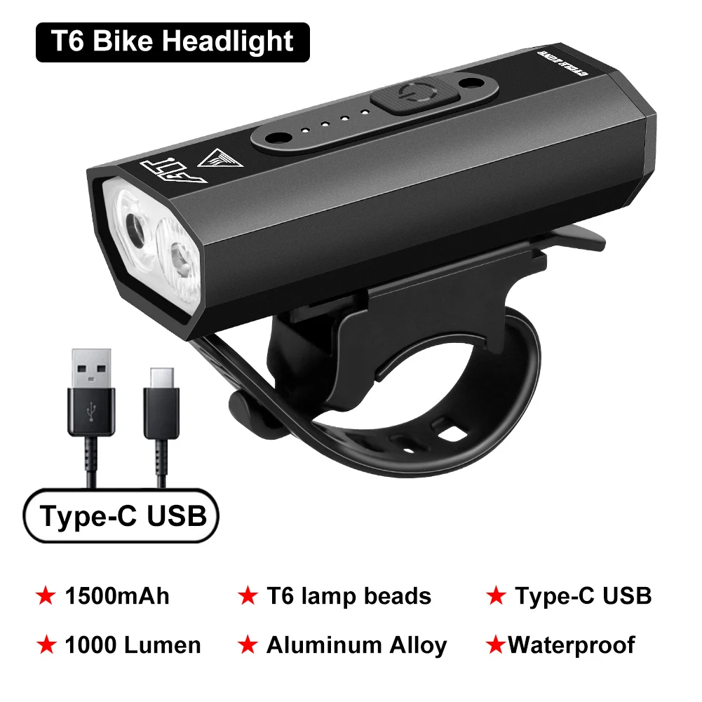 T6 1000 Lumen LED Bike Light Front Type-C USB Rechargeable Lamp Cycling Headlight Mountain Road Bicycle lantern Bike Accessories
T6 1000 Lumen LED Bike Light Front Type-C USB Rechargeable Lamp Cycling Headlight Mountain Road Bicycle lantern Bike Accessories