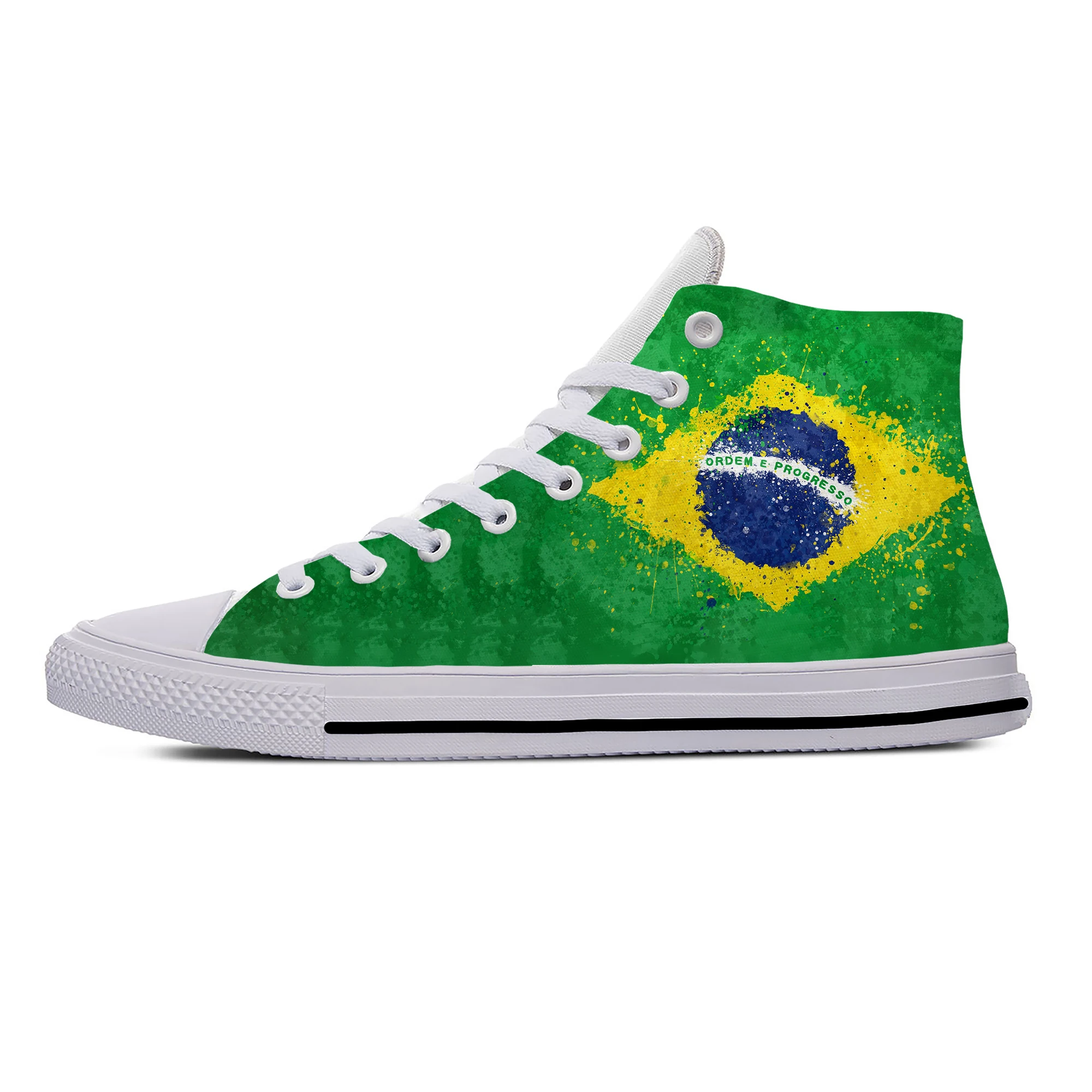 

Hot Brazil Brazilian Flag Patriotic Funny Fashion Casual Cloth Shoes High Top Lightweight Breathable 3D Print Men Women Sneakers
