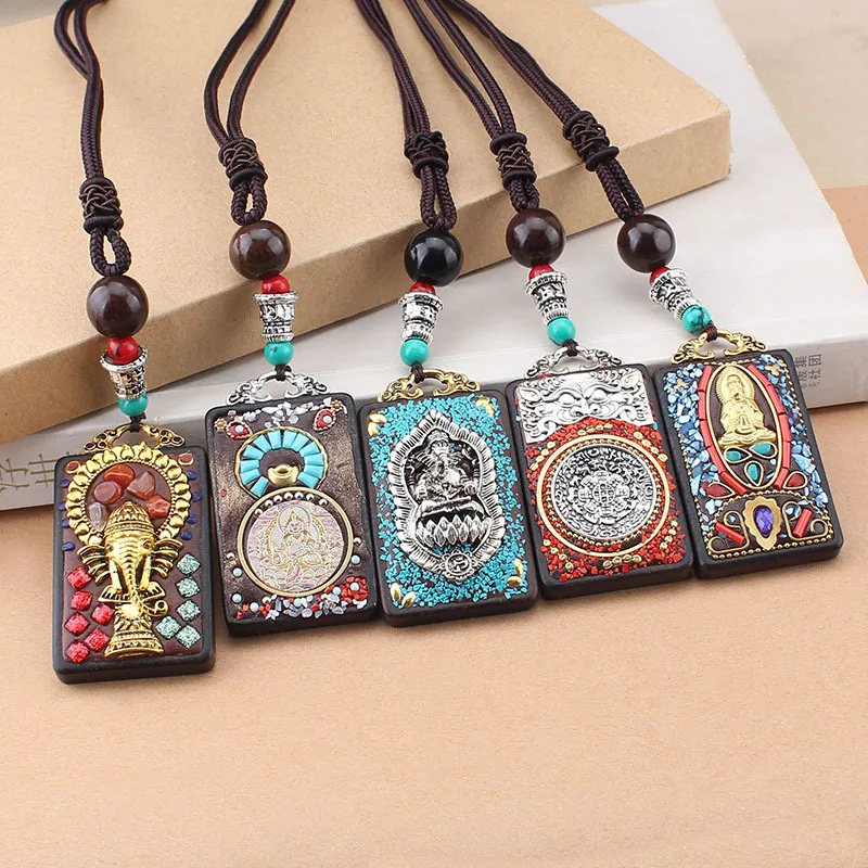 

Nepal Ethnic Jewelry Sandalwood pendants Manufacturer direct Nepal Peace cross pestle ebony Vintage sweater necklace
