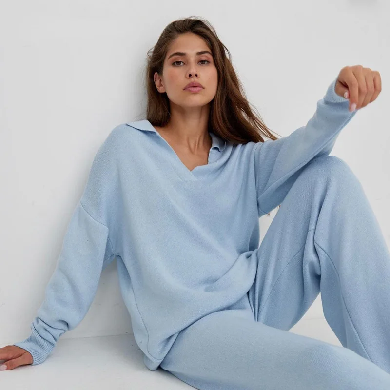 Autumn and Winter Sweater Set Polo Collar Knitted Pullover + Wide-leg Trousers Two-piece Set Ensemble Femme 2 Pièces Été
Autumn and Winter Sweater Set Polo Collar Knitted Pullover + Wide-leg Trousers Two-piece Set Ensemble Femme 2 Pièces Été