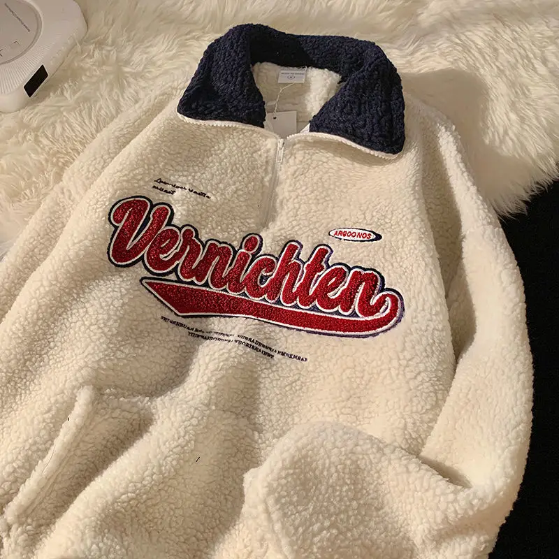 New Vintage Punk Style Streetwear Chic V-neck Letter Embroidery Sweatshirt Women Baseball Oversized Harajuku lambswool coats ins
New Vintage Punk Style Streetwear Chic V-neck Letter Embroidery Sweatshirt Women Baseball Oversized Harajuku lambswool coats ins