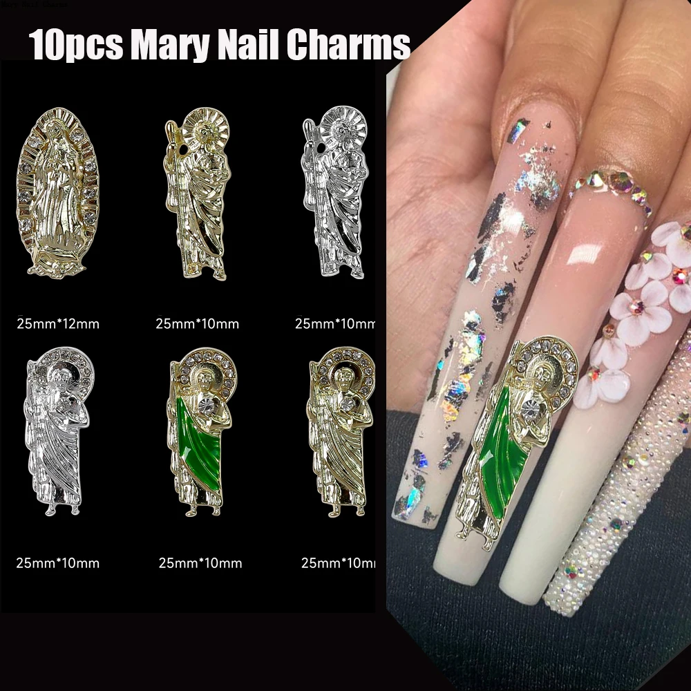 10pcs Virgin Mary Nail Charms Gold/Silver Metal 3D Santa Maria Nail Art Decoration 25*10mm Luxury Diamond Manicure Jewelry JE-56
10pcs Virgin Mary Nail Charms Gold/Silver Metal 3D Santa Maria Nail Art Decoration 25*10mm Luxury Diamond Manicure Jewelry JE-56
