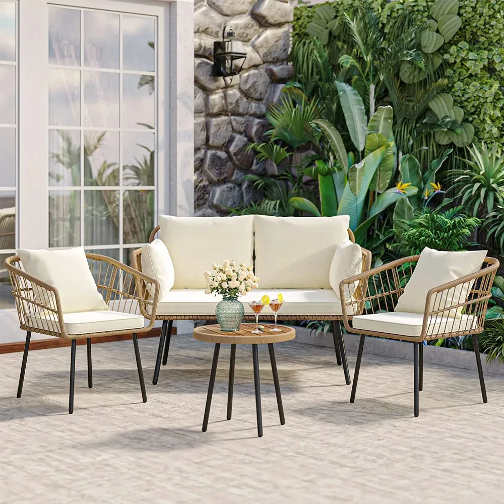DEXTRUS Outdoor Patio Furniture Set 4 Pieces PE Rattan Wicker Sofa Set w/ Dining Table for Backyard, Pool, Deck, Garden - Beige
DEXTRUS Outdoor Patio Furniture Set 4 Pieces PE Rattan Wicker Sofa Set w/ Dining Table for Backyard, Pool, Deck, Garden - Beige