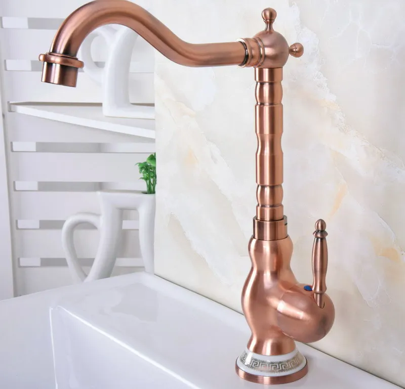 

Antique Red Copper Kitchen Sink Faucet Washbasin Faucets Single Lever Cold & Hot Water Mixer Bathroom Taps Deck Mounted Lnf643