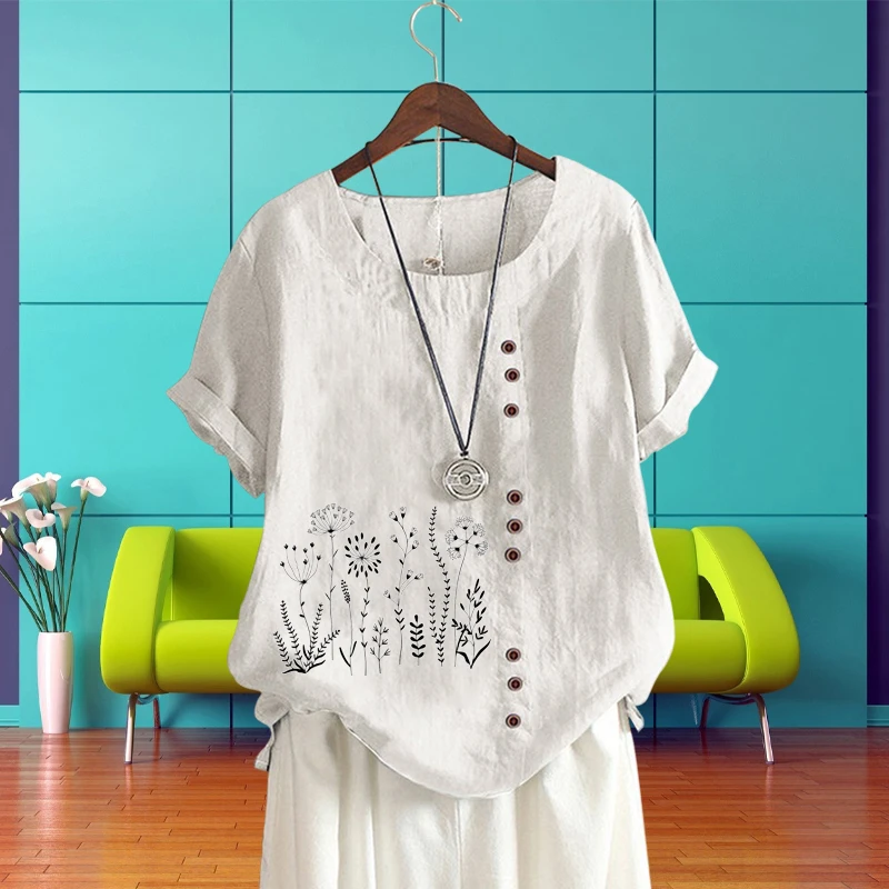 Popular Flower Floral Pattern Print Short Sleeve Shirt Women's Clothing T Shirt O Neck Top for Lady Cotton Linen Summer Pullover
Popular Flower Floral Pattern Print Short Sleeve Shirt Women's Clothing T Shirt O Neck Top for Lady Cotton Linen Summer Pullover