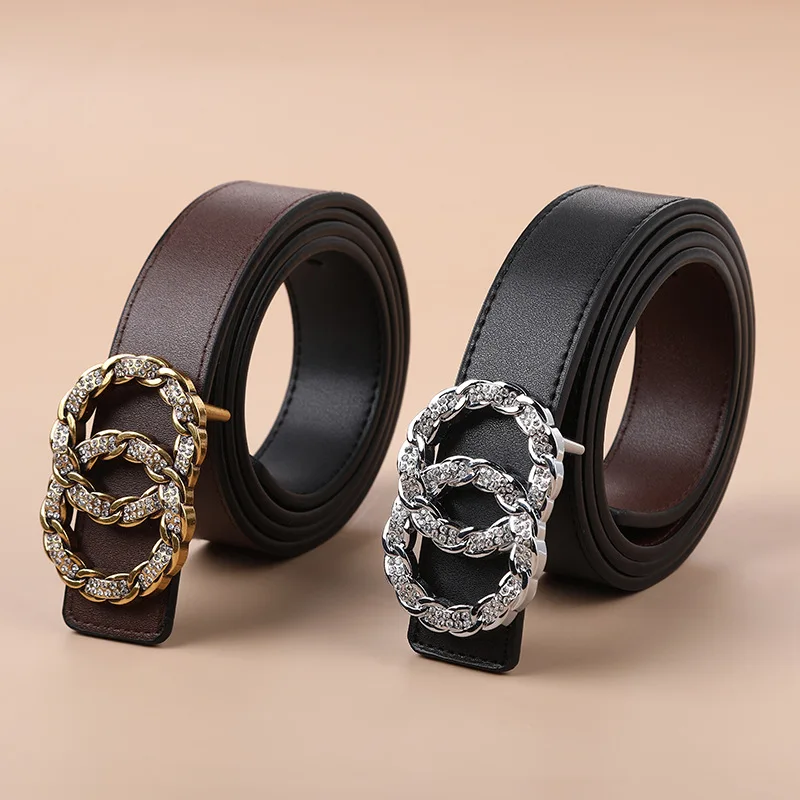 New Women's Belt Genuine Leather Double Loop Rhinestones Smooth Buckle Belt Female All-match Dress Belts for Women Office 365
New Women's Belt Genuine Leather Double Loop Rhinestones Smooth Buckle Belt Female All-match Dress Belts for Women Office 365