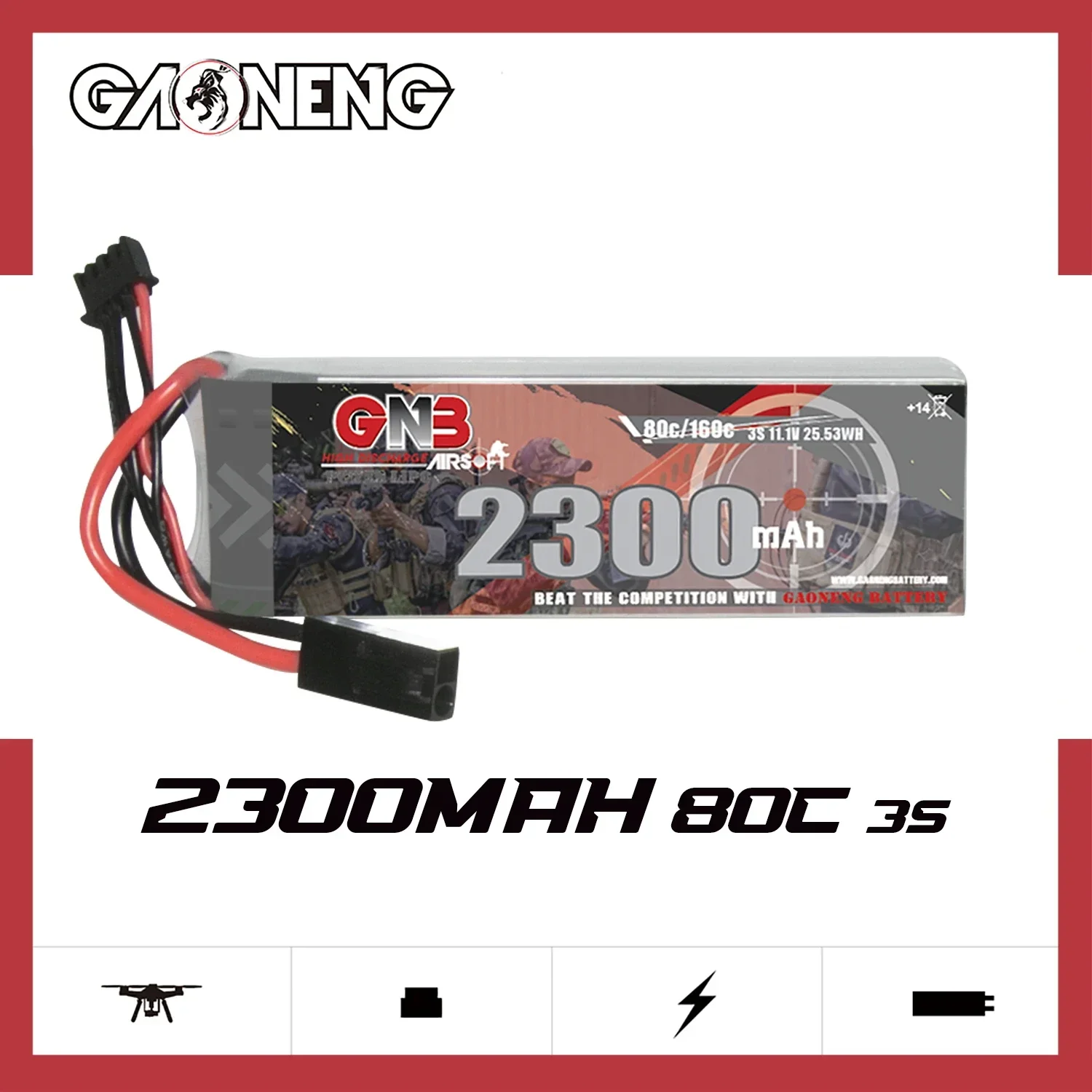 GAONENG GNB 11.1V 2300mAh 3S1P 80C Big Capacity Lipo Battery With Mini Tamiya Plug For Jinming Soft Bullet Gun Model Toy Airsoft
GAONENG GNB 11.1V 2300mAh 3S1P 80C Big Capacity Lipo Battery With Mini Tamiya Plug For Jinming Soft Bullet Gun Model Toy Airsoft