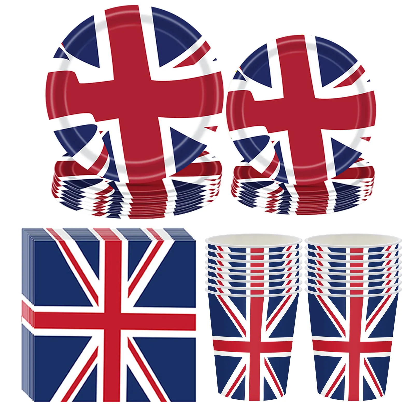 

68 штук столовая посуда с британским флагом прочные тарелки салфетки чашки флаг Джек набор вечерние чных принадлежностей королевы юбилей 2022...
