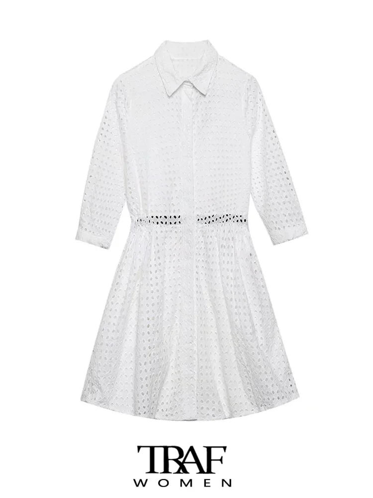TRAF Women Fashion Tied Belt Cutwork Embroidery Mini Dress Vintage Short Sleeve Front Buttons Female Dresses Vestidos
TRAF Women Fashion Tied Belt Cutwork Embroidery Mini Dress Vintage Short Sleeve Front Buttons Female Dresses Vestidos