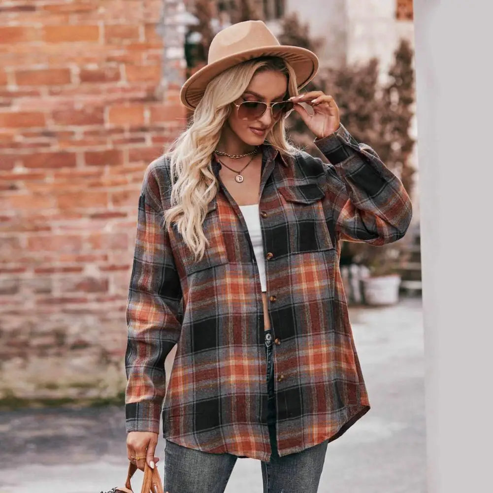 Plaid Shirt Jacket Chic Plaid Print Women's Shirt Coat with Lapel Collar Flap Pockets for Autumn Winter Streetwear Fashion Lapel
Plaid Shirt Jacket Chic Plaid Print Women's Shirt Coat with Lapel Collar Flap Pockets for Autumn Winter Streetwear Fashion Lapel