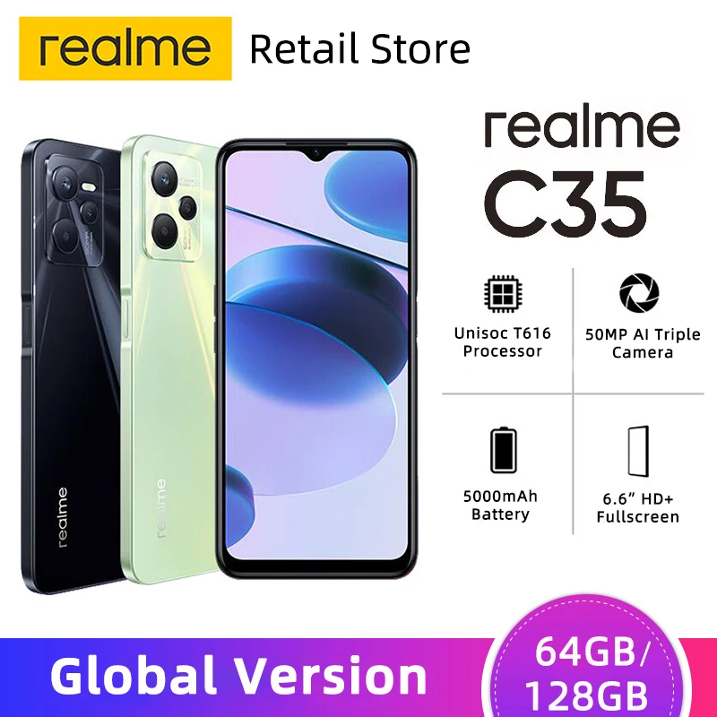 Смартфон realme C35, процессор Unisoc T616 восемь ядер, экран 6,6 дюйма FHD, тройная камера 50 МП, ии, быстрая зарядка 18 Вт, 5000 мАч, мобильные телефоны
Смартфон realme C35, процессор Unisoc T616 восемь ядер, экран 6,6 дюйма FHD, тройная камера 50 МП, ии, быстрая зарядка 18 Вт, 5000 мАч, мобильные телефоны