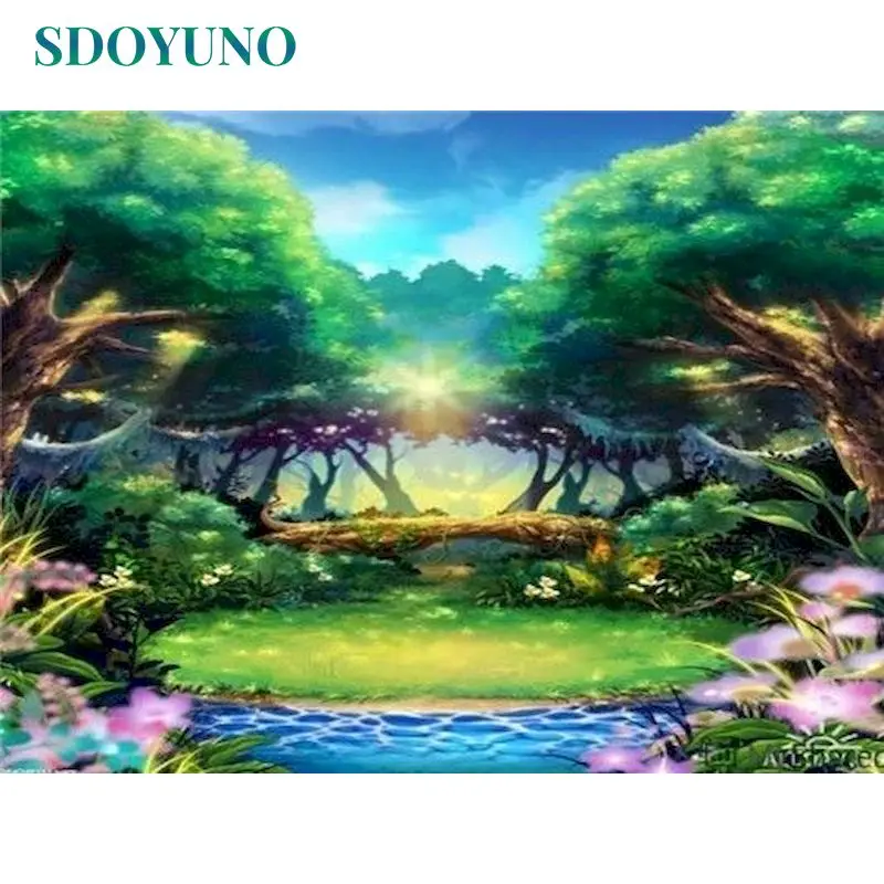 

SDOYUNO Fresh Forest Painting By Numbers Kits For Adults Oil Paints Acrylic Pigment Brushes Canvas Unique HomeDecor Gifts