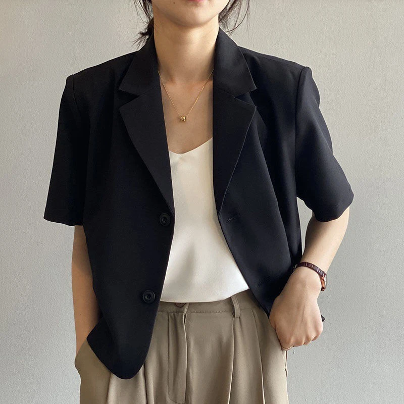 Blazers Women Leisure Elegant Solid Short Sleeve Chic Korean Fashion Female Tops Office Wear Single Breasted Notched Trendy
Blazers Women Leisure Elegant Solid Short Sleeve Chic Korean Fashion Female Tops Office Wear Single Breasted Notched Trendy