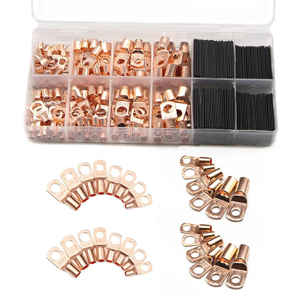 

60Pcs/260Pcs Copper Wire Lug Wire Crimp Connector Battery Cable Lugs with Heat Shrink Tubing Assortment Kit End Ring Terminals