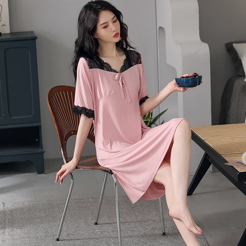 Summer Women Night Dress Sexy Nightwear Short Sleeve Nightgown With Chest Pad Sweet Soft Loose M-3XL Girls Sleepwear
Summer Women Night Dress Sexy Nightwear Short Sleeve Nightgown With Chest Pad Sweet Soft Loose M-3XL Girls Sleepwear