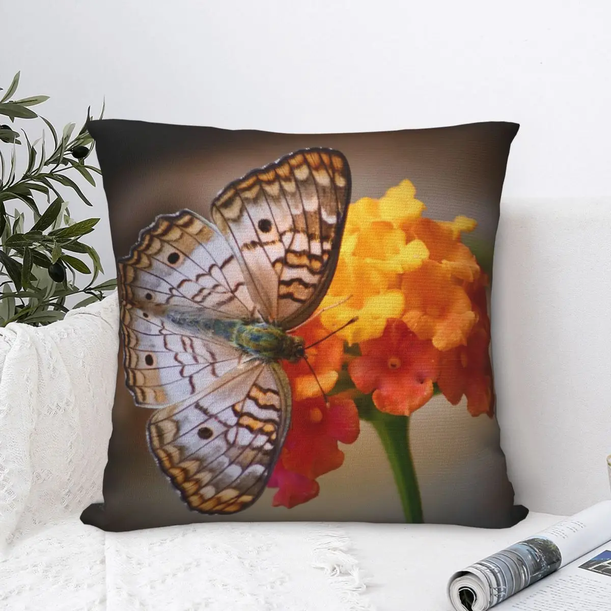 White Peacock Butterfly On Lantana Square Pillowcase Cushion Cover Comfort Pillow Case Polyester Throw Pillow cover For Home 
White Peacock Butterfly On Lantana Square Pillowcase Cushion Cover Comfort Pillow Case Polyester Throw Pillow cover For Home