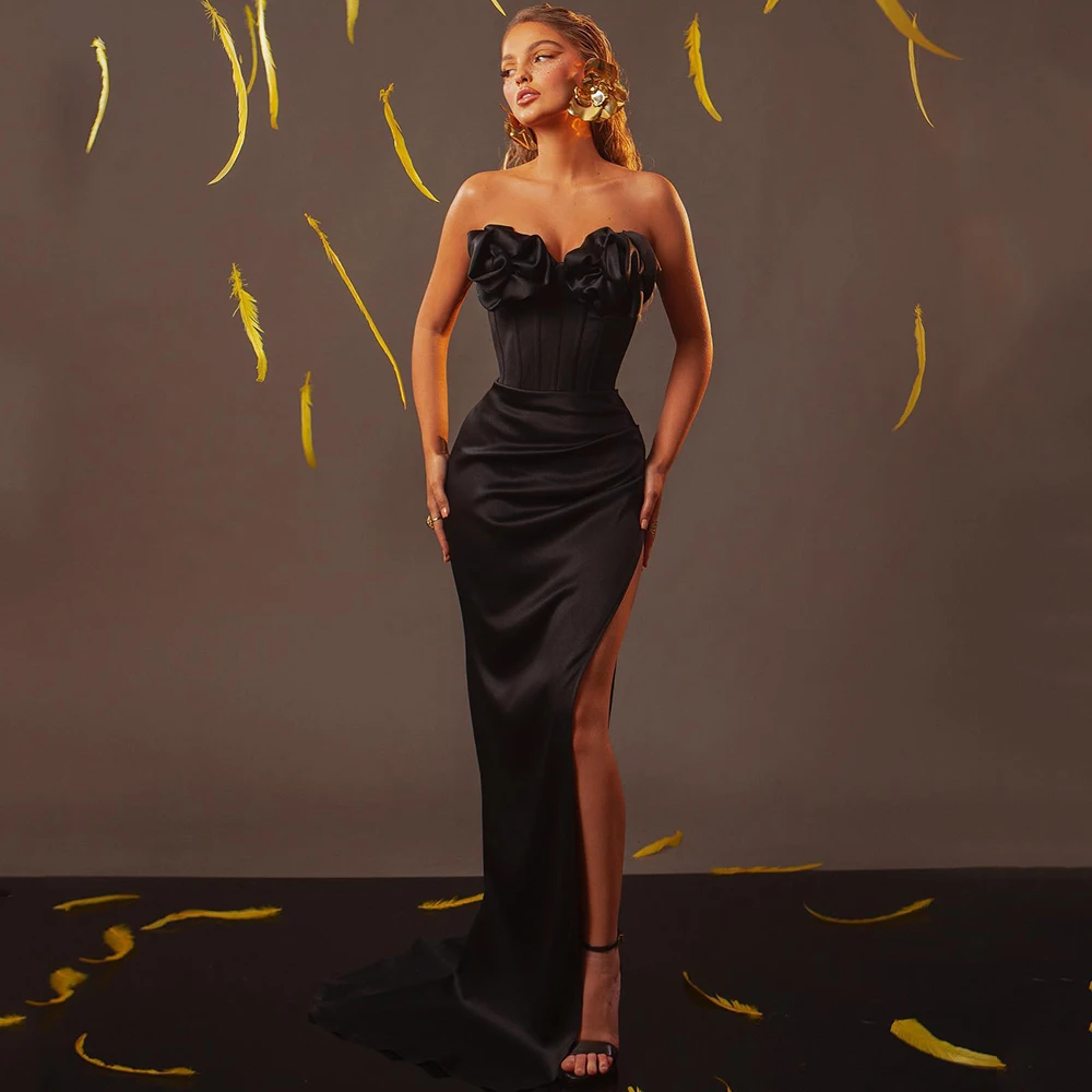 Mermaid Party Dresses for Ladies Pleat Sweetheart Sleeveless Black Prom Dress Satin Side Slit Formal Evening Gown Long 2022
Mermaid Party Dresses for Ladies Pleat Sweetheart Sleeveless Black Prom Dress Satin Side Slit Formal Evening Gown Long 2022