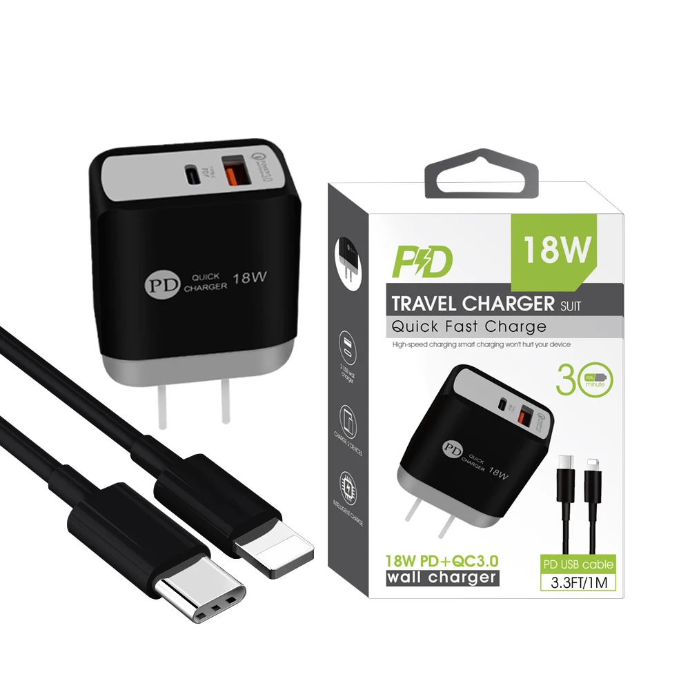 Сетевое зарядное устройство PD с USB-портами и поддержкой быстрой зарядки 18 Вт