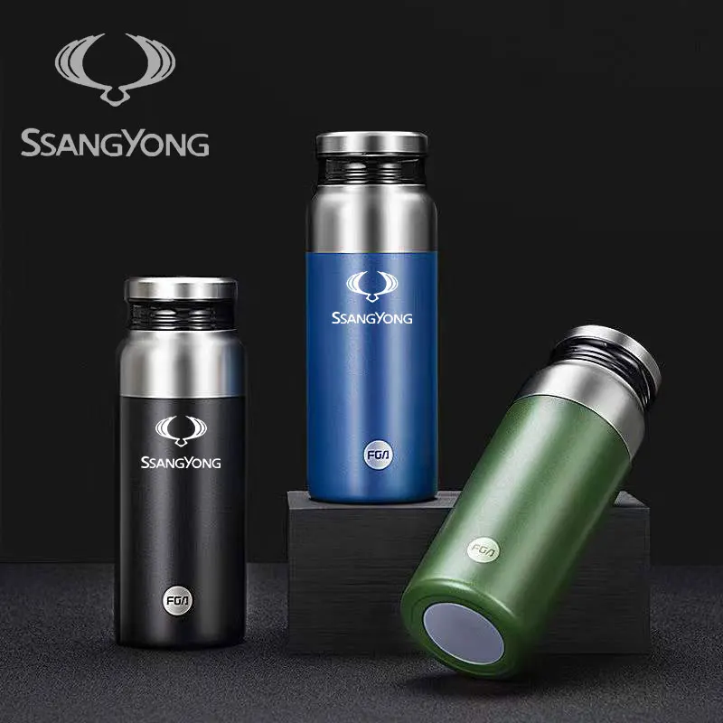 

600ML Car Thermal Water Bottle For Ssangyong Kyron Actyon Korando Rexton 316L Stainless Steel Liner Vacuum Bottle Coffee Mug