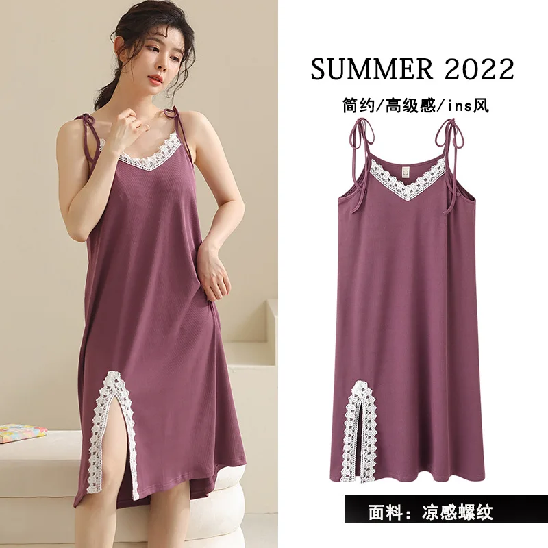 2022 New Spaghetti Straps Sexy Nigthgown for Women Plus Size M-3XL Sleeping Dress with pad lingerie Female Home Service DropShip
2022 New Spaghetti Straps Sexy Nigthgown for Women Plus Size M-3XL Sleeping Dress with pad lingerie Female Home Service DropShip
