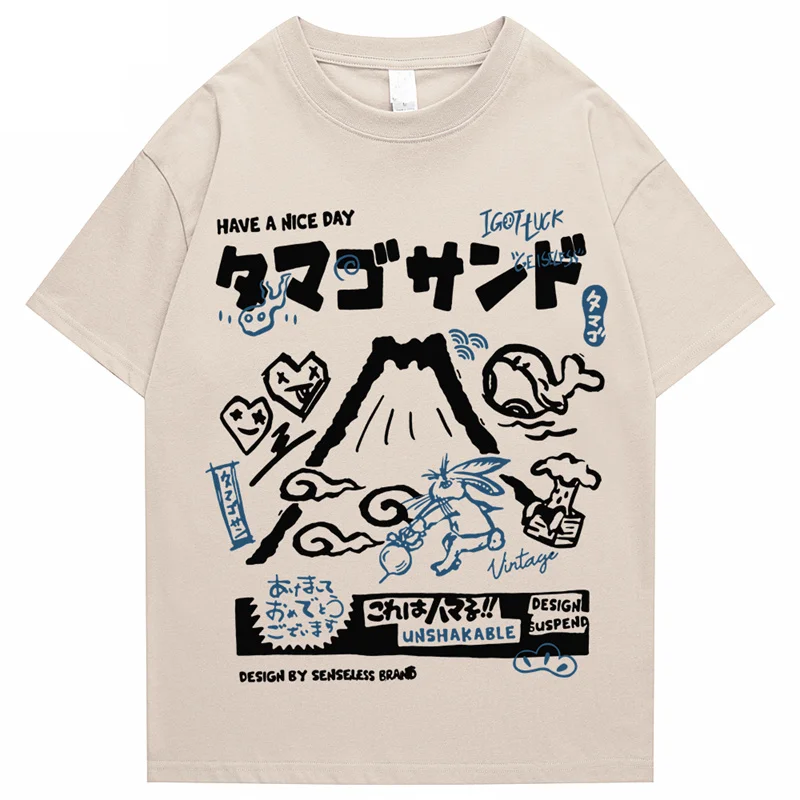 

Men Tshirt Streetwear Japanese Kanji Cartoon Vocano Rabbit Graphic T-Shirt Harajuku 2023 Summer Cotton T Shirt Hip Hop Tops Tees