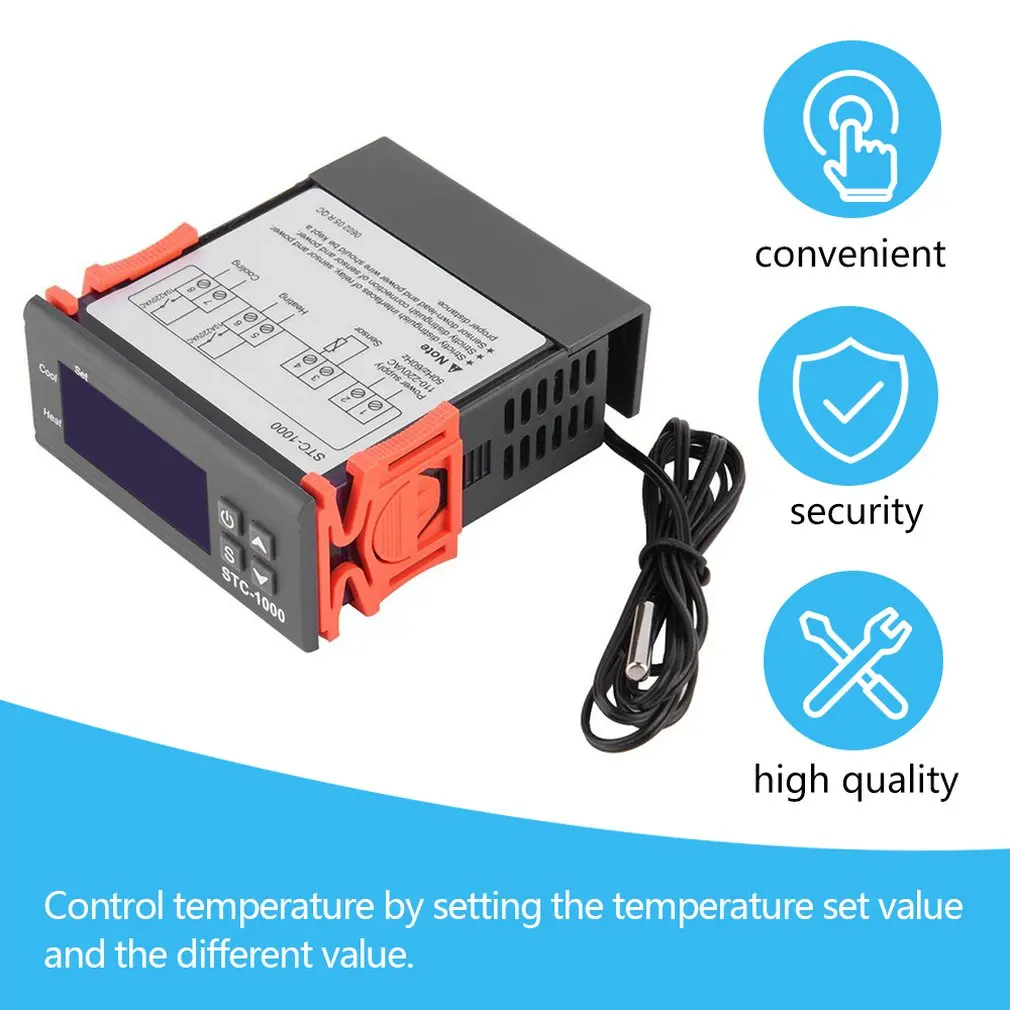 Black Digital STC-1000 LCD Temperature Controller Thermostat With NTC Sensor Temperature Instrument Diagnostic Aquarium Tool
Black Digital STC-1000 LCD Temperature Controller Thermostat With NTC Sensor Temperature Instrument Diagnostic Aquarium Tool
