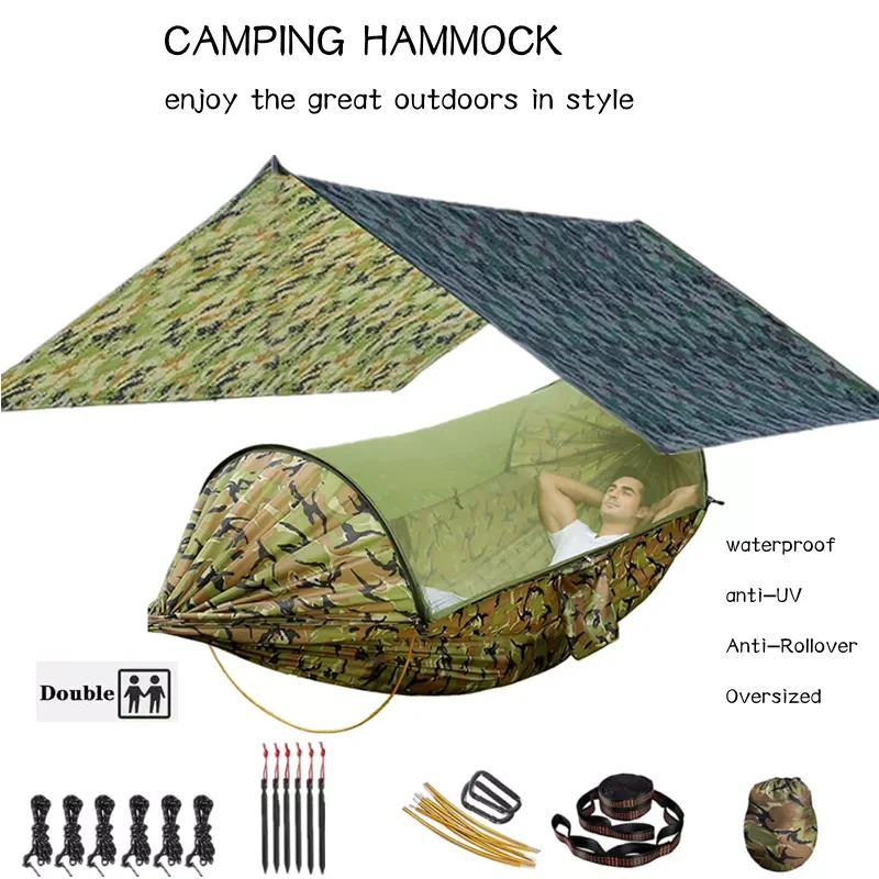 Hammock for Travel Camping Hiking Garden Hammock 2 Person Portable Hammock Sleep Swing with Mosquito Net Rain Fly Tarp
Hammock for Travel Camping Hiking Garden Hammock 2 Person Portable Hammock Sleep Swing with Mosquito Net Rain Fly Tarp