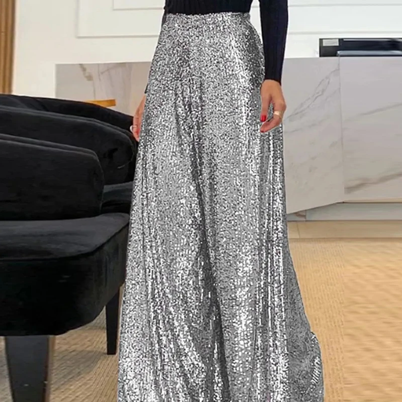 Lady Sexy Hipster Party Pants Fashion Solid Sequins Wide Leg Pants Autumn Women Chic High Waist Straight Drape Sense Drag Pants
Lady Sexy Hipster Party Pants Fashion Solid Sequins Wide Leg Pants Autumn Women Chic High Waist Straight Drape Sense Drag Pants