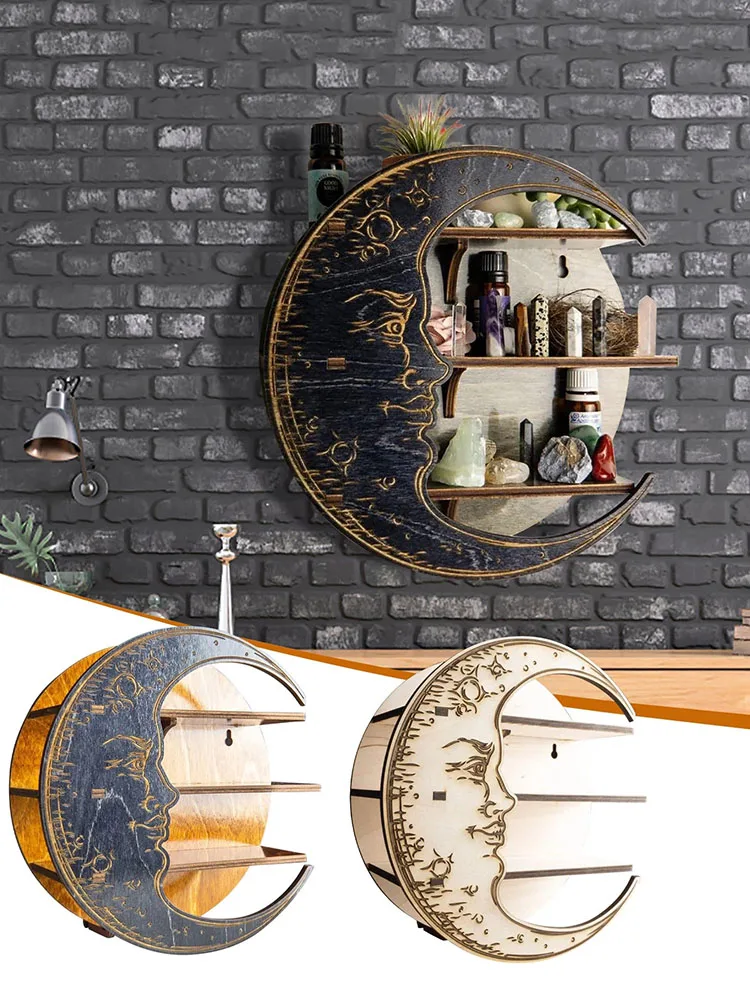 Wall Hanging Storage Rack Wooden Moon Shelf Bedroom Home Decor for Crystal Essential Oil Nursery Living Room Rustic Display Rack
Wall Hanging Storage Rack Wooden Moon Shelf Bedroom Home Decor for Crystal Essential Oil Nursery Living Room Rustic Display Rack